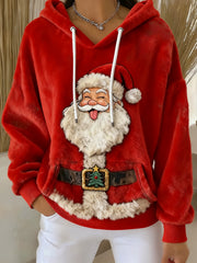 Damen Vintage Weihnachtsmann-Kunst bedruckter Flanell-Hoodie