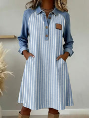 Frauen Gestreiftes Muster Patchwork Kunst Kleid