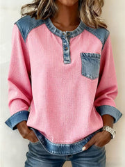 Damenmode Patchwork Design Gemütliches Top