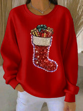 Damen Weihnachts strümpfe Druck Geripptes Rundhals-Sweatshirt