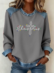 Damen-Weihnachts kreuz druck Casual Top