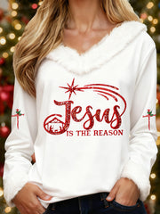 Damen Jesus ist der Grund Kreuz gedruckt lässig Langarm Top