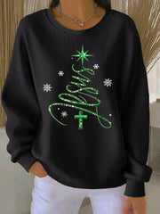 Frauen Jesus Christatmas Baum gerippt Rundhals-Sweatshirt
