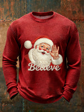 Herren Weihnachten Believe Santa Claus Print Lässiges Waffel-Langarm-Top