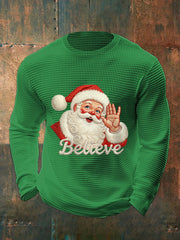 Herren Weihnachten Believe Santa Claus Print Lässiges Waffel-Langarm-Top