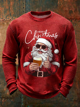 Herren Frohe Weihnachten Santa Claus Print Lässiges Waffel-Langarm-Top