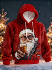 Herren Weihnachts-Drink Up Weihnachtsmann-Print Lässiger Flanell-Hoodie