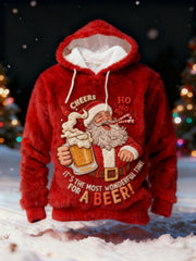 Herren lustige Weihnachten Es ist die schönste Zeit für ein Bier Santa Claus Print Casual Flanell Hoodie