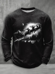 Herren Retro Weihnachten Vintage Rentier Szene Waffel Langarm T-Shirt