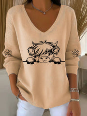 Women's Highland Cow Print Casual Top