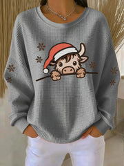 Women's Christmas Highland Cow Print Top
