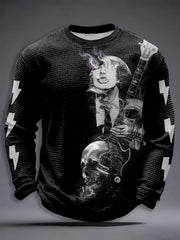 Herren Rockmusik inspirierte Waffel-T-Shirt mit langen Ärmeln
