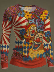 Frauen Köln Karneval Clown Print lässig Langarm T-Shirt