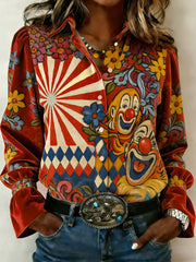Frauen Köln Karneval Clown Print Samt Shirt