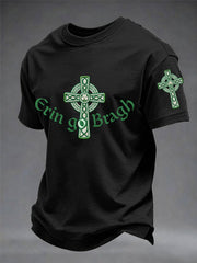 Men's Erin Go Bragh Celtic Knot Shamrock Cross Print Casual Tee