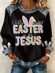 Frauen Silly Rabbit Ostern ist für Jesus Waffel Denim Patchwork Top