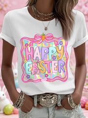 Damen Frohe Ostern Print Casual T-Shirt