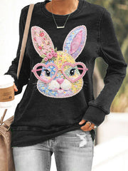 Damen-Blumen-Häschen-Patchwork-Print-Sweatshirt