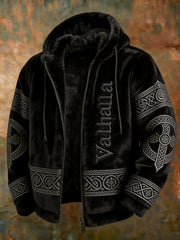 Herren Viking-Stil Val halla mit Plüsch Warme Kapuzen jacke mit Reiß verschluss