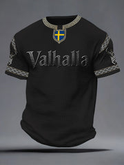 Herrens svenska Viking-stil Valhalla Tryckt våffle T-shirta