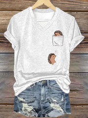 Kurzarm-T-Shirt mit Niedlichem Igel druck für Frauen