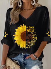 Damen-Floralprint-Waffel-T-Shirt