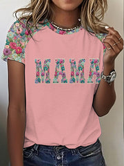 Damen personal isiertes Mama bedrucktes Rundhals-T-Shirt mit kurzen Ärmeln