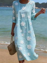 Damenkleid aus Leinenmischgewebe mit Blumenmuster