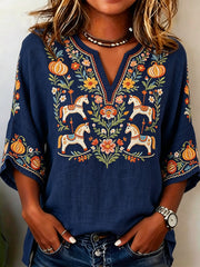 Damsvensk midsommartryck avslappnad t-shirt
