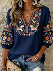 Damsommarblus med svensk midsommartryck, ledig stil