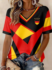 Women's Germany Football Printed V-neck T-shirt