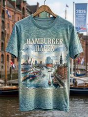 Herren-Hafengeburtstag-Print-T-Shirt mit kurzen Ärmeln
