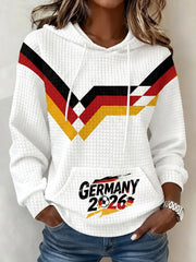 Frauen Deutschland Fußball Fan Print Waffel Kapuzen Sweatshirt