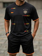 Herren-Set bestehend aus bedrucktem T-Shirt und Shorts für deutsche Fußballfans