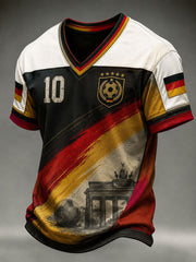 Herren-Fußball-T-Shirt aus Deutschland mit V-Ausschnitt und Aufdruck