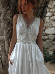 Damen-Vintage-Wikinger-Lebensbaum-Keltisches-Knotenmuster-Plissee-Maxikleid