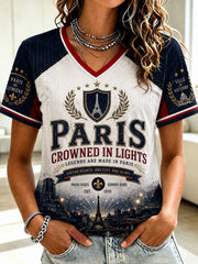 T-shirt à col en V imprimé pour le championnat de football féminin de Paris