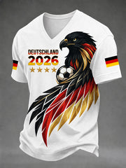 Herren-T-Shirt mit V-Ausschnitt und Fußballmotiv für deutsche Fans