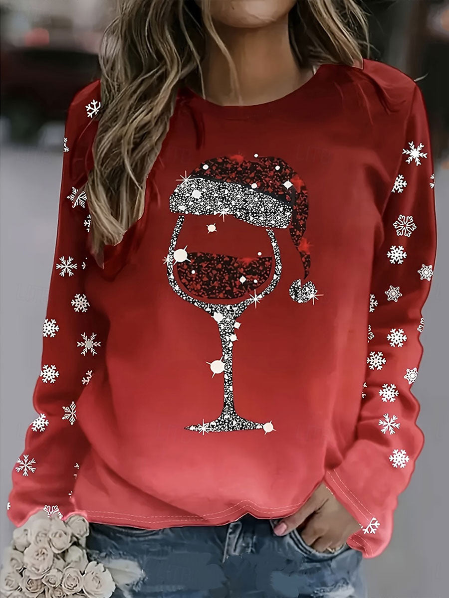 Damen Weihnachts druck Casual T-Shirt