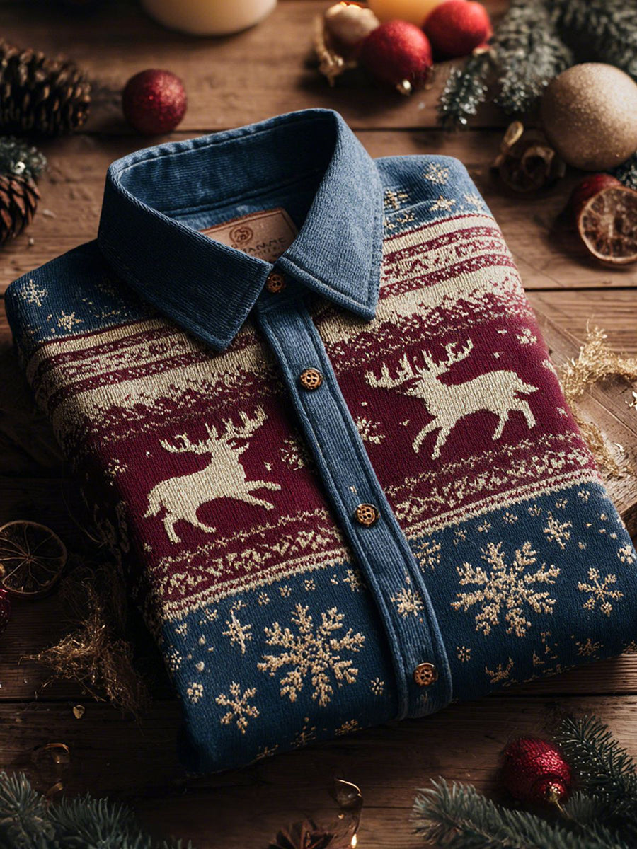 Herren Retro Weihnachts hemd Elch bedruckt