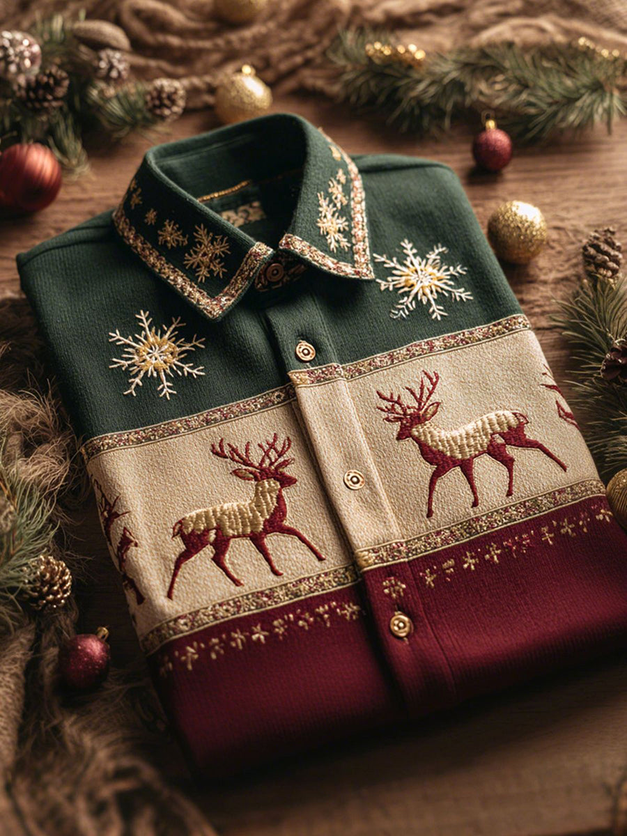 Herren Retro Weihnachts hemd Elch bedruckt
