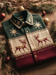 Herren Retro Weihnachts hemd Elch bedruckt
