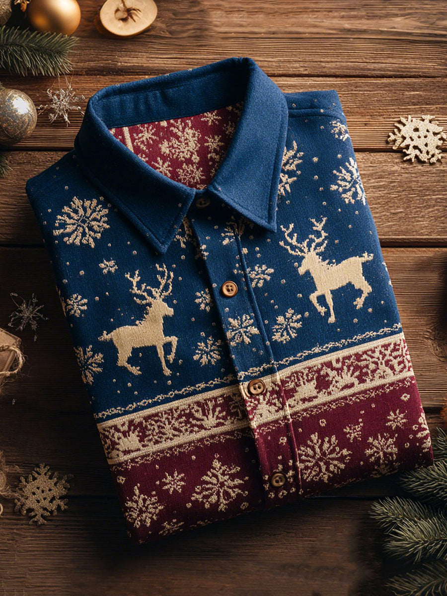 Herren Retro Weihnachts hemd Elch bedruckt