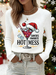 Damen Lustige Weihnachten Santa's Lieblings heißes Durch das lässige Waffel-Langarm-Top