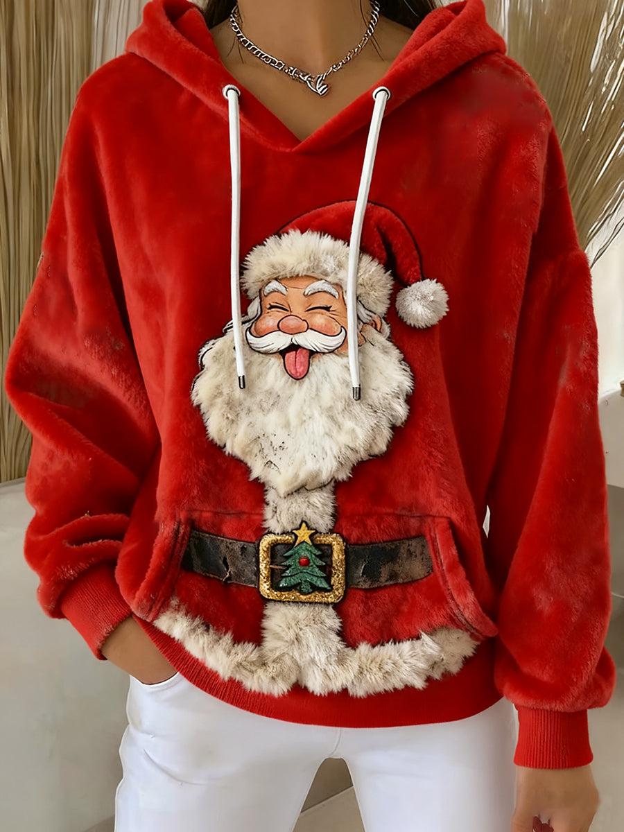 Damen Vintage Weihnachtsmann-Kunst bedruckter Flanell-Hoodie