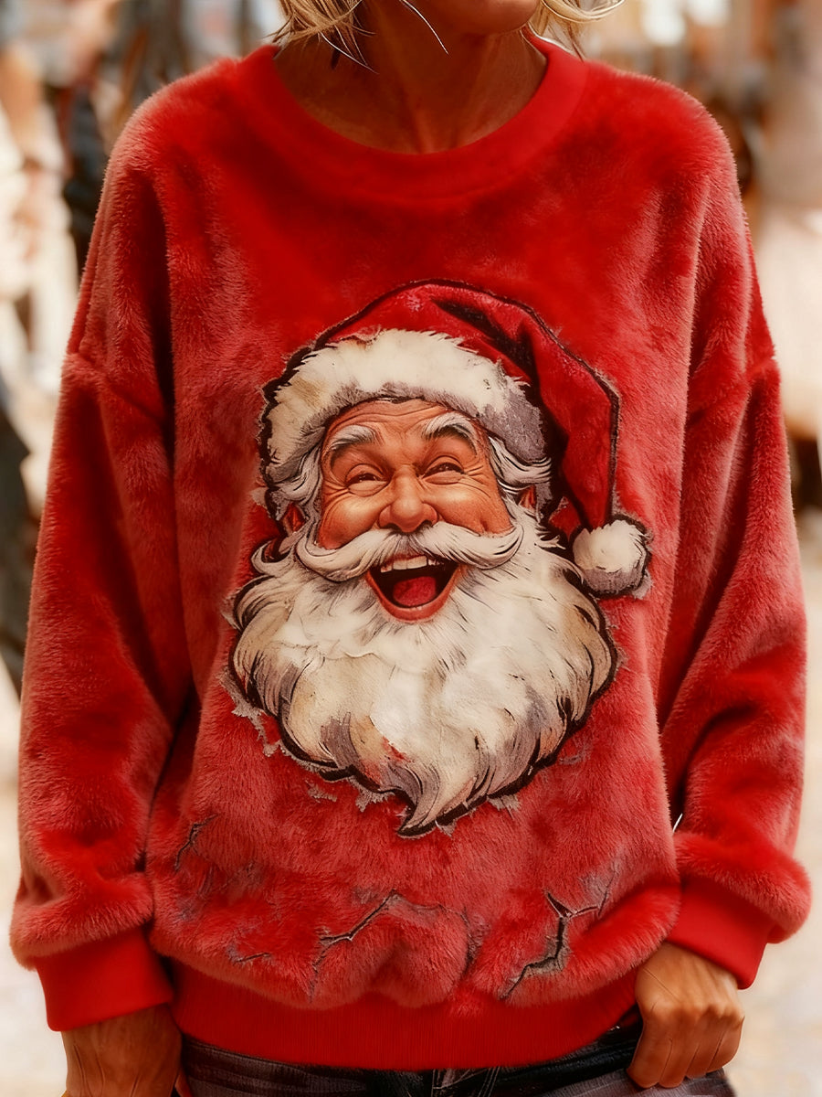 Damen Vintage Weihnachtsmann-Kunst bedruckter Flanell-Hoodie