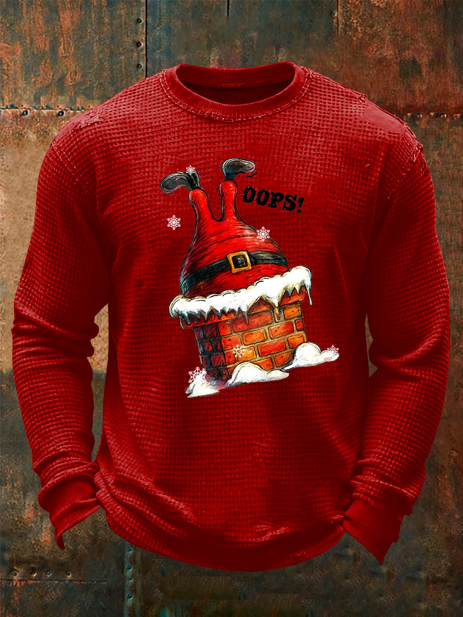 Herren Lustiger Weihnachts mann steckt im Schornstein Print Waffel Langarm T-Shirt