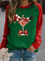 Damen-Sweatshirt mit Raglan-Ärmel für Weihnachts mann und Rotwein glas