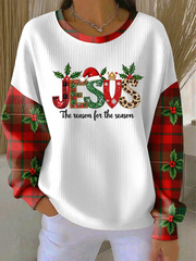 Damen weihnachten kombiniert mit Glaubens druck Geripptes Rundhals-Sweatshirt