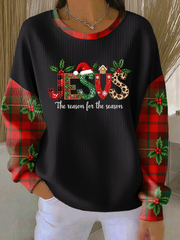 Damen weihnachten kombiniert mit Glaubens druck Geripptes Rundhals-Sweatshirt